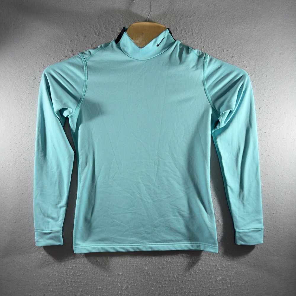 2062 | Nike Fit Dry Womens L Aqua Mock Neck Long Sleeve Athletic Top 254805